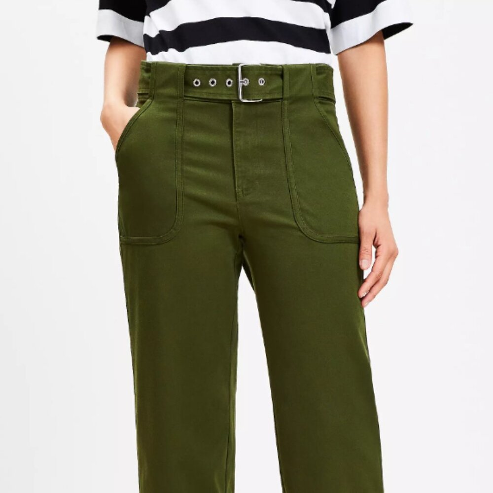 Loft Brand Size 10R Women's Straight Utility Twill Pants Green High Rise NWT